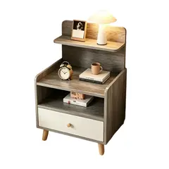 UNIVERSAL - Mesita De Noche Estilo Clásico En Madera Con Dos Cajones Muebles Hogar Color Gris
