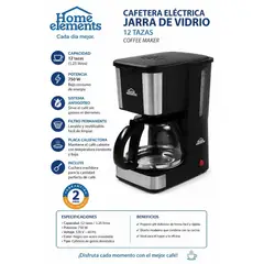 HOME ELEMENTS - CAFETERA ELECTRICA JARRA DE VIDRIO 12 TAZAS COFFEE MAKER