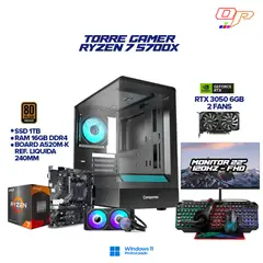 COMPUMAX - PC GAMER RYZEN 7 5700X| RTX 3050| MONITOR 22" 120HZ FULL HD| LIQUIDA 240MM| RAM 16GB SSD 1TB