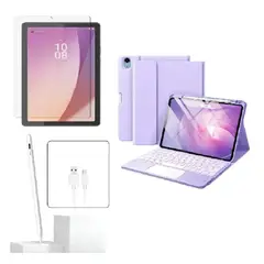 GENERICO - Estuche Teclado Trackpad + Vidrio + Lápiz Para Samsung S6 Lite P610 - P615 Lila