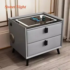GENERICO - Mesa De Noche Moderna 2 Cajones Con Cerradura Digital Gris