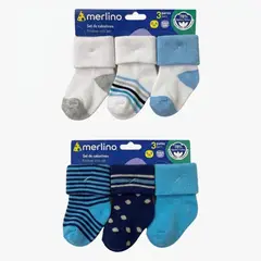 GENERICO - Set 3 Pares Medias Merlino Bebé 0-6 Meses Niño