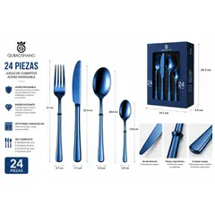 SCHAFFHAUSEN - Juego de Cubiertos 24 Piezas Acero Inoxidable Cubertería para 6 Puestos Acabado Azules