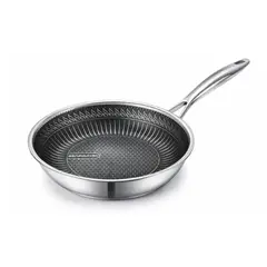 RENAHOUSE - Sartén Antiadherente Acero Inoxidable Con Tapa Vidrio 24 cm