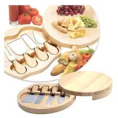 TRIPLE CLEAN - Set Redondo 4 Cortadores De Queso Mango Madera Color Plata