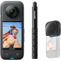 INSTA360 - X3 - Cámara de acción 360 + Palo de selfie invisible + Tapa lente