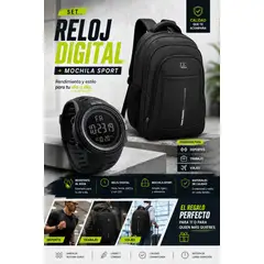 PBAGS - Combo Urbano 2 En 1: Mochila Oxford + Reloj Deportivo Digital