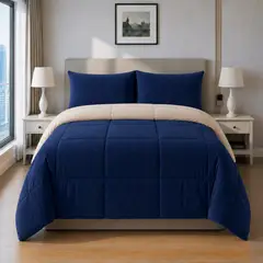 VOYPRE - Edredón Doble Faz Piel de Durazno Sintético Tamaño King Azul Oscuro - Beige