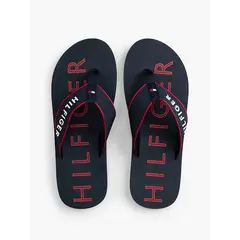 TOMMY HILFIGER - Sandalias azul marino con tira trenzada y logo bordado