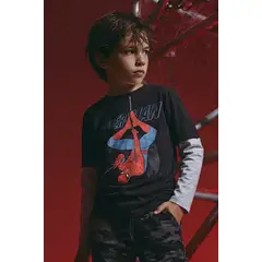 MARVEL - Camiseta de Spiderman manga larga negro para niño