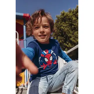 MARVEL - Camiseta de Spiderman manga larga azul para niño 2t a 6t