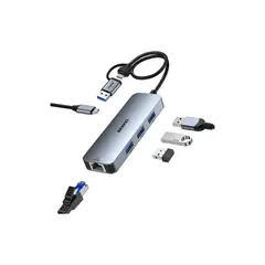 GENERICO - Adaptador USB C A Ethernet 1Gbps Con 3 Puertos USB 3.0
