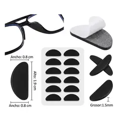 GENERICO - Almohadillas De Silicona Adhesivas Para Gafas Kit X 6 pares /12 Und Color Negro y Trasparente