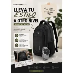 PBAGS - Pack Regalo Caballero: Mochila Urbana + Reloj En Acero Inoxidable