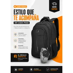 PBAGS - Combo Ejecutivo 2 En 1: Mochila Laptop 15.6 + Reloj En Acero Inoxidable