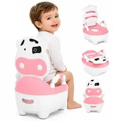 ONE PIXEL - Inodoro Taza De Entrenamiento Para Niños Diseño Vaca Rosada Con Manillas
