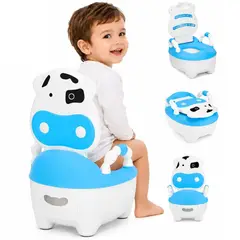 ONE PIXEL - Inodoro Taza De Entrenamiento Para Niños Diseño Vaca Azul Con Manillas
