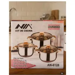 NIA - Set Juego De Ollas - Original Acero Inoxidable Apto Para Inducción x6 Piezas