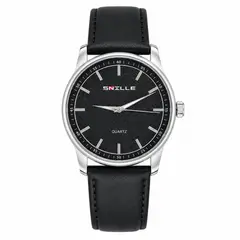 TIME - RELOJ SNILLE NEGRO PLATEADO PULSO CUERO SINTETICO + CAJA HOMBRE