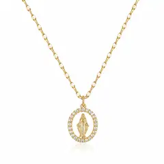 STAINLESS STEEL - Collar Cadena Con Dije Pequeño Virgen Piedritas Blanco Con Circon En Acero