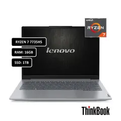 Lenovo - PORTATIL THINKBOOK RYZEN 7 7735HS RAM 16GB DDR5 / SSD 1TB M.2/ WIN11 PRO/14 PULGADAS