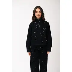 LOCAL ATELIER - Chaqueta denim negro con intervención de pintura y bolsillos