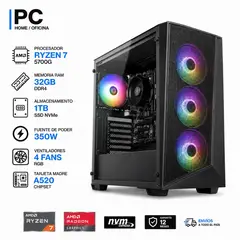 POWER GROUP - TORRE GAMER RYZEN 7 5700G - 32GB RAM - SSD 1TB M.2 - FUENTE 350W - 4 FANS RGB