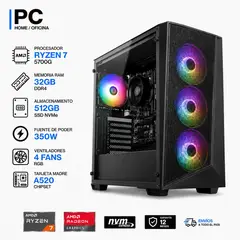 POWER GROUP - TORRE GAMER RYZEN 7 5700G - 32GB RAM - SSD 512GB M.2 - FUENTE 350W - 4 FANS RGB