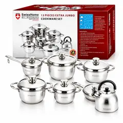 GENERICO - Juego De Ollas SwissHome Premium 13 Piezas Acero Inoxidable Con Tetera
