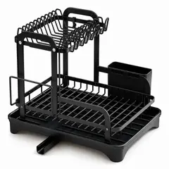 GENERICO - Escurridor De Platos Platero Organizador 2 Niveles Negro Vasos