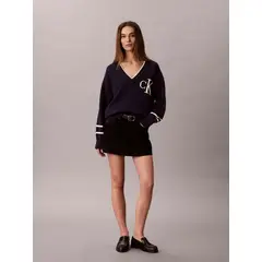 CALVIN KLEIN - Saco azul tejido de cuello en V con logo