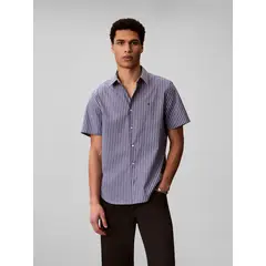 CALVIN KLEIN - Camisa azul stretch a rayas de manga corta