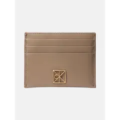 CALVIN KLEIN - Tarjetero beige de cuero emblemático