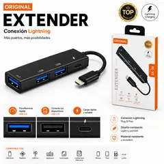 GENERICO - Hub Extender Lightning SX-38 con Puertos USB y Carga