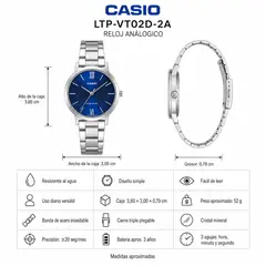 CASIO - Reloj Dama LTP-VT02D-2A Diseño Elegante