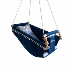 ARTESANAL - Hamaca para Bebé AZUL ZAFIRO con motivo nubes
