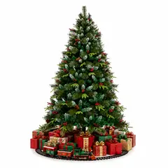HOMESALE - Árbol de Navidad Nevado 1500 Ramas Fabricado en PVC - PE Altura 2.10 M + Piñas de Pino & Cerezas