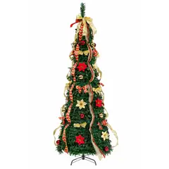 HOMESALE - Arbol de Navidad Desplegable 1.8 M + Bolas + Moño + Cinta + Flores