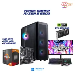 AMD - PC GAMER RYZEN 5 5500| RTX 3050| 1.5TB HIBRIDO - RAM 16GB| MONITOR 24" 144HZ FHD IPS