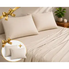 BALI - Juego de Sábanas Cama Doble Beige Calidad Premium + Fundas de regalo