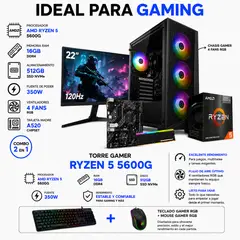 ASUS - TORRE GAMER RYZEN 5 5600G - 16GB RAM - SSD 512GB - BOARD A520M - MONITOR 22" FHD