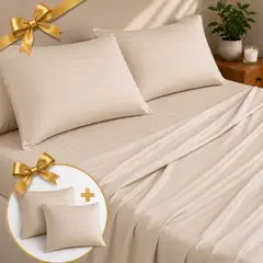 BALI - Juego de Sábanas Cama King Beige Calidad Premium + Fundas de regalo