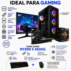 ASUS - TORRE GAMER RYZEN 5 5600G - 16GB RAM - SSD 2TB - BOARD A520M - MONITOR 24" FHD