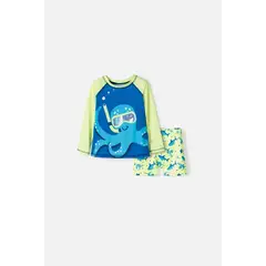 LITTLEMIC - Conjunto de baño de manga larga azul y verde para niño 2t a 6t