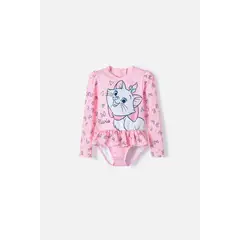 DISNEY - Vestido de baño gata Marie rosado manga larga para niña 2t a 5t