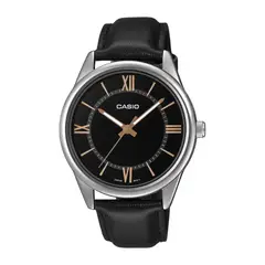 CASIO - Reloj Para Hombre Elegante MTP-V005L-1B5 En Cuero Negro Con Numeros Romanos