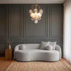 GENERICO - Sofá Ibiza Diseño Curvo + 2 Cojines Decorativos - Tela Antifluidos y PetFriendly