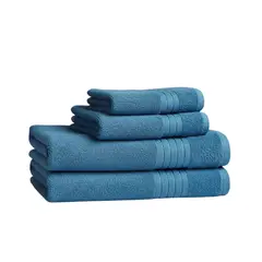 CANNON - 4 Toallas En Algodón Suave (2 De Cuerpo Y 2 De Manos) Batas Baño Color Azul / Azul (Sin Estuche)