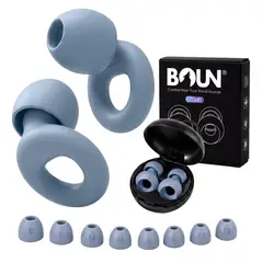 BOUN - Tapones Oídos Dormir Auditivos Silicona Reutilizables Antirruido 33dB Estuche Gris Azulado