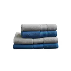 CANNON - 4 Toallas En Algodón Suave (2 De Cuerpo Y 2 De Manos) Baño Batas HogarColor Azul / Gris (Sin Estuche